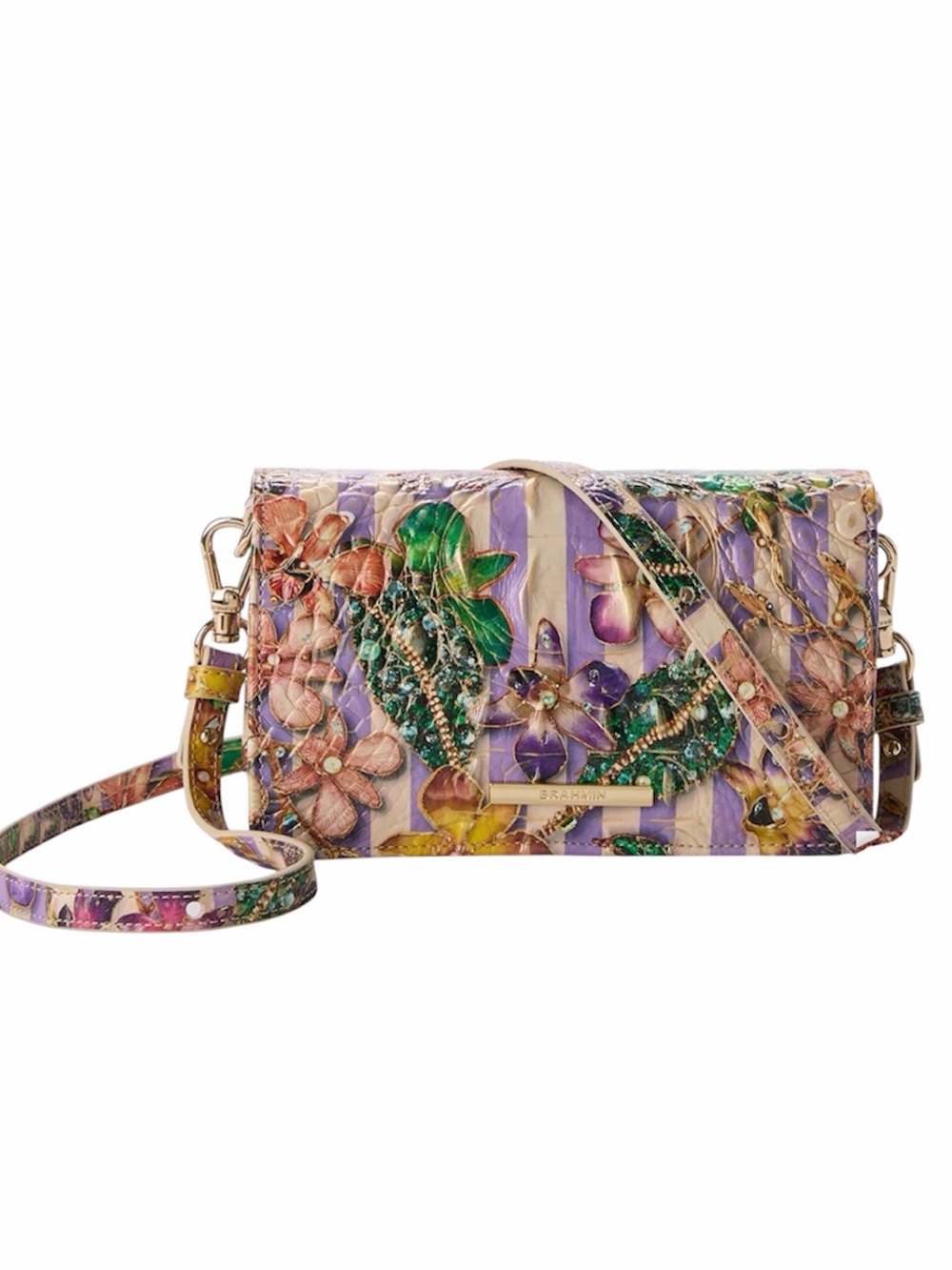 Brahmin Minuette Crossbody Bag Pinstripe Petals Melbourne Leather  NWT